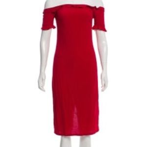 REFORMATION Red Antonia Off The-Shoulder Dress